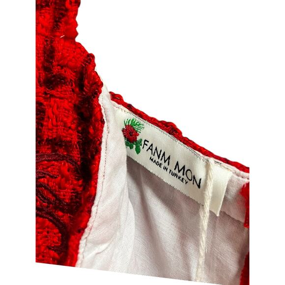 $429 Fanm Mon GULIA Corset Peplum Embroidered Tweed Midi Dress | Red Sz XL NWT - Picture 15 of 16